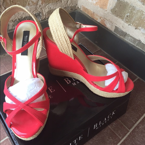 White House Black Market Red Espadrille Wedges Size 10 - Picture 2 of 7